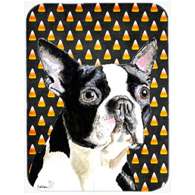 Planche à découper en verre caroline boston terrier Halloween Candy Corn