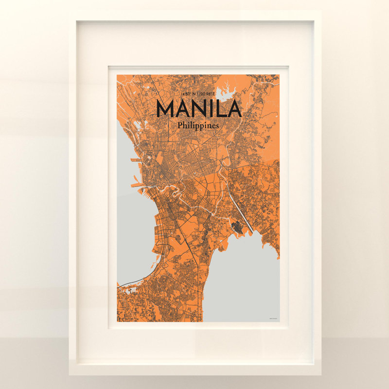 Manille, carte de la ville, impression, H 27,6 po x l 19,7 po, Orange / gris