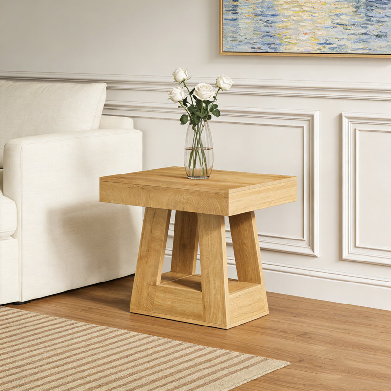 2-Tier Narrow Side Table with Trapezoid Base