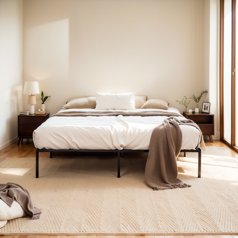 Fashionable And Resilient Metal Bed Frame For Modern Living, Queen