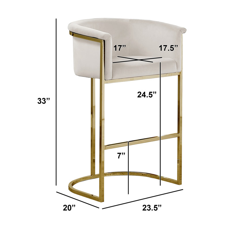 Maheer 24" Counter Stool in Velvet Upholstery and Chrome Base (Single Chair), Cream, Gold