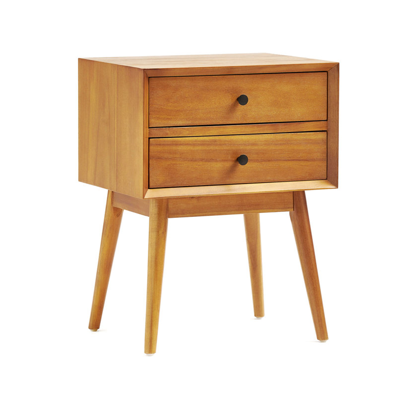 Table de chevet en bois d'acacia Romaro avec 2 tiroirs coulissants, Naturel