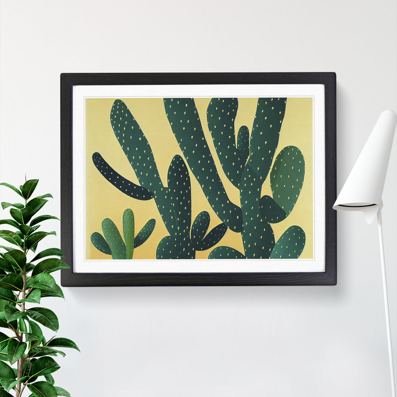 Bedazzled Cactus - Single Picture Frame Print, Black Frame, 25cm H x 34cm W x 2cm D