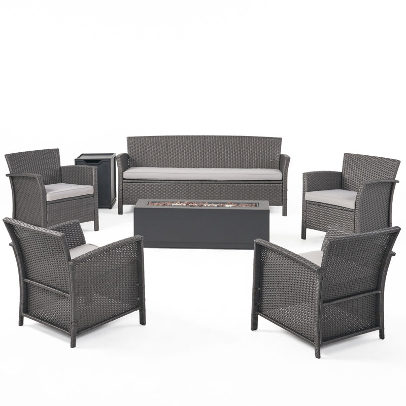 Bellucci 7 - Person Patio Conversation Set with Cushions, Gray Frame / Silver Cushion