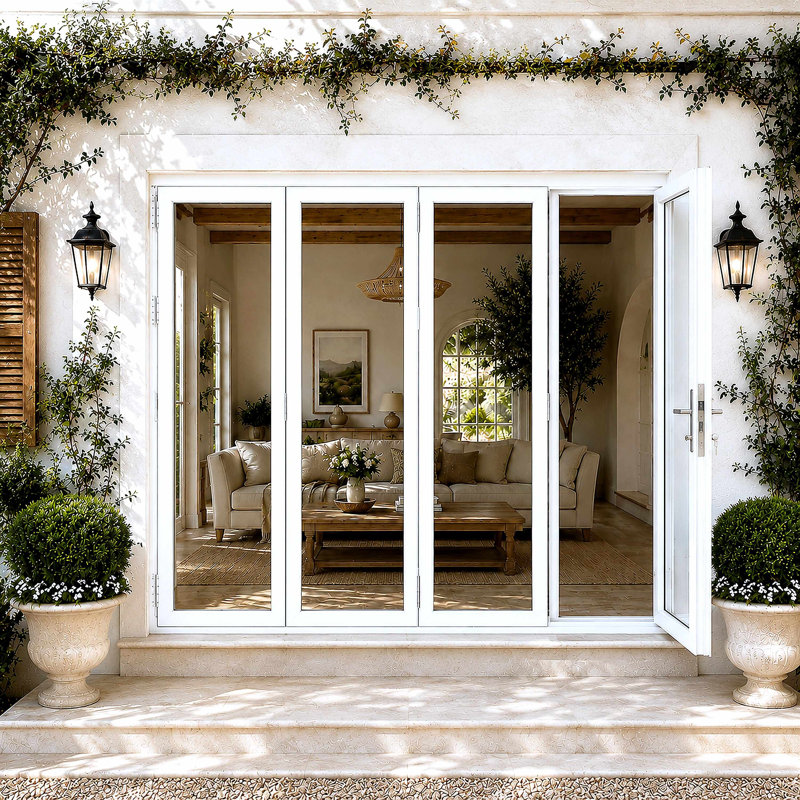 Porte pliante blanche l 144 po x H 80 po pliante en aluminium pliable (3 + 1), Standard, Côté gauche