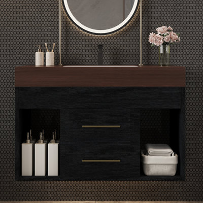 Aeris Single Modern Floating Vanity with Sintered Stone Top and Undermount Sink