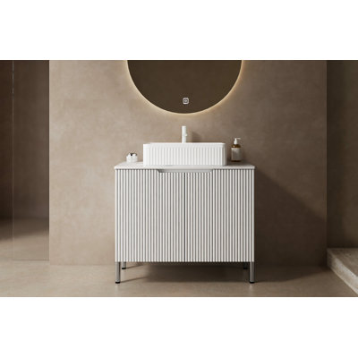 Meuble-lavabo romantique français avec lavabo et portes de haute qualité, comptoir élégant et rangement spacieux