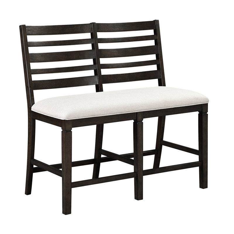Banc à hauteur de comptoir de style classique à finition foncée, siège 100% rembourré beige texturé, support de 250 lb, banc de profondeur d'assise de 43 po, finition, dossier en bois, capacité, largeur de 24 po