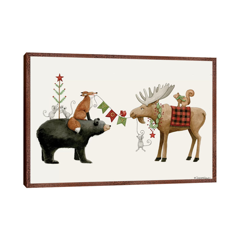 Joy Banner by Teresa Kogut - Painting on Canvas, 66.04cm H x 101.6cm W x 3.81cm D, Classic Brown Wood Floater Framed