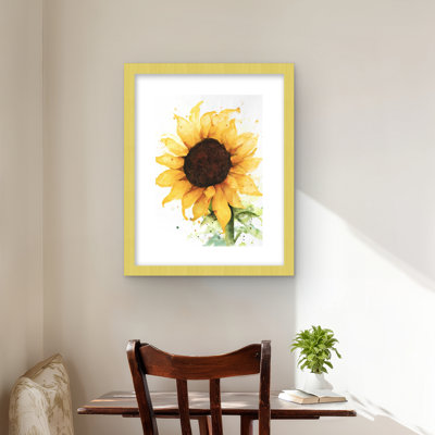 Tournesol - fleurs avec imprimé mat brun encadré pour la décoration intérieure