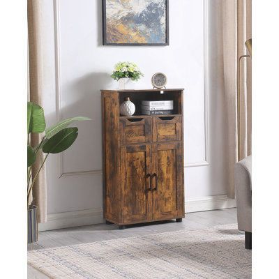 Grande armoire de rangement, armoire de rangement pour salle de bain avec 2 grands tiroirs et tablette réglable, pour le salon, le bureau personnel et la cuisine brun rustique
