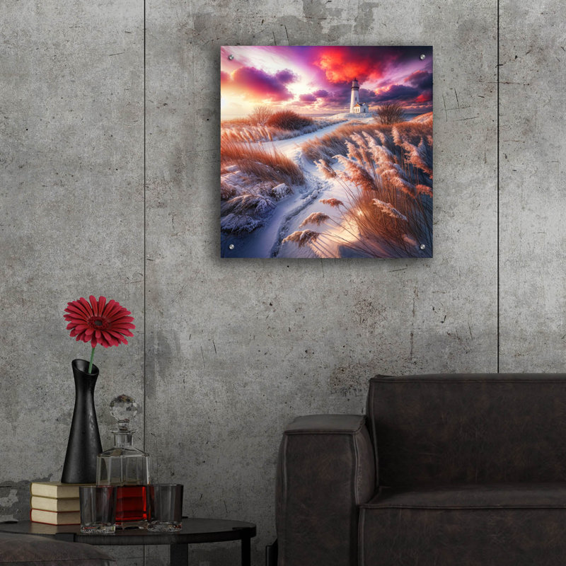 «Lighthouse Sunrise 4» par Rey Klimt, art mural en verre acrylique, H 24 po x l 24 po x P 0,2 po