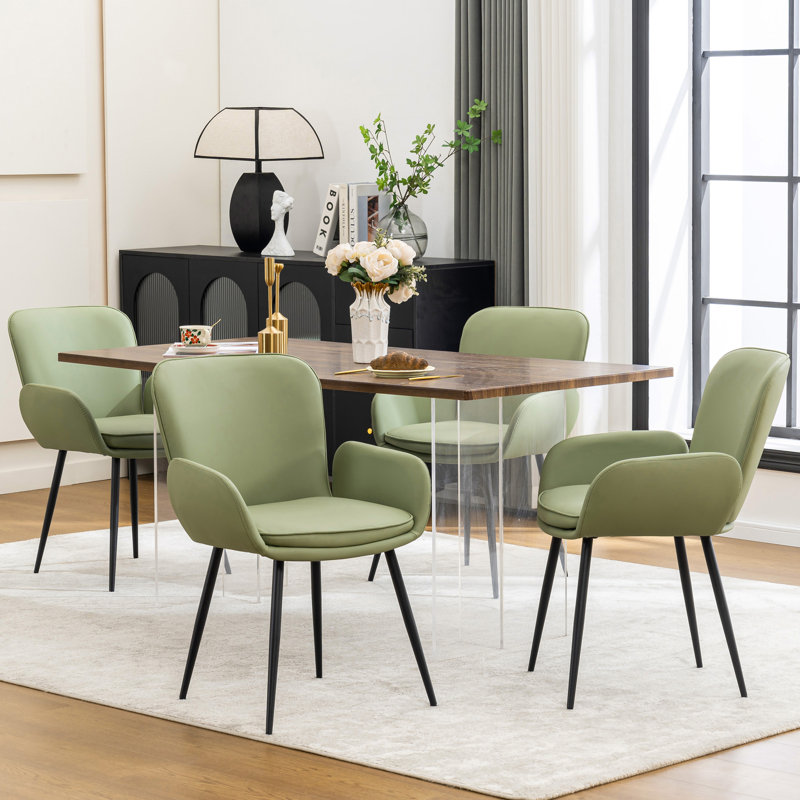 Chaises de salle à manger rembourrées en similicuir, Vert, 4