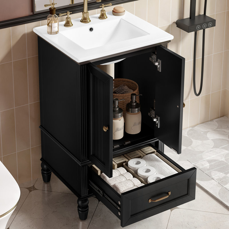 Bathroom Vanity With Sink, Two Doors And One Drawer, Black