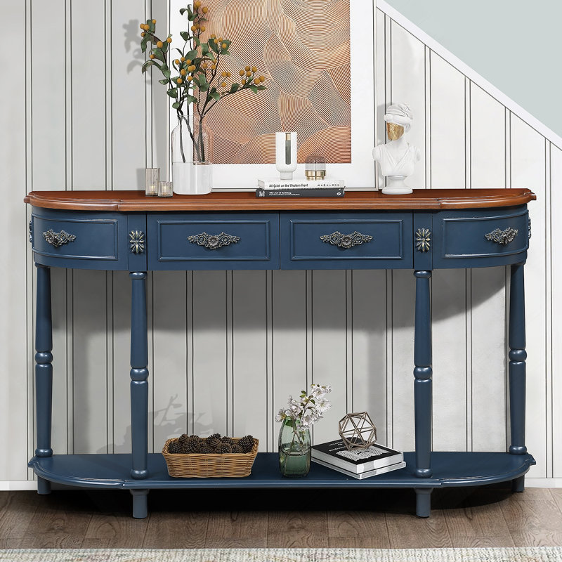 Console rétro en bois courbé, canapé demi-lune circulaire de 52 pouces, Marine