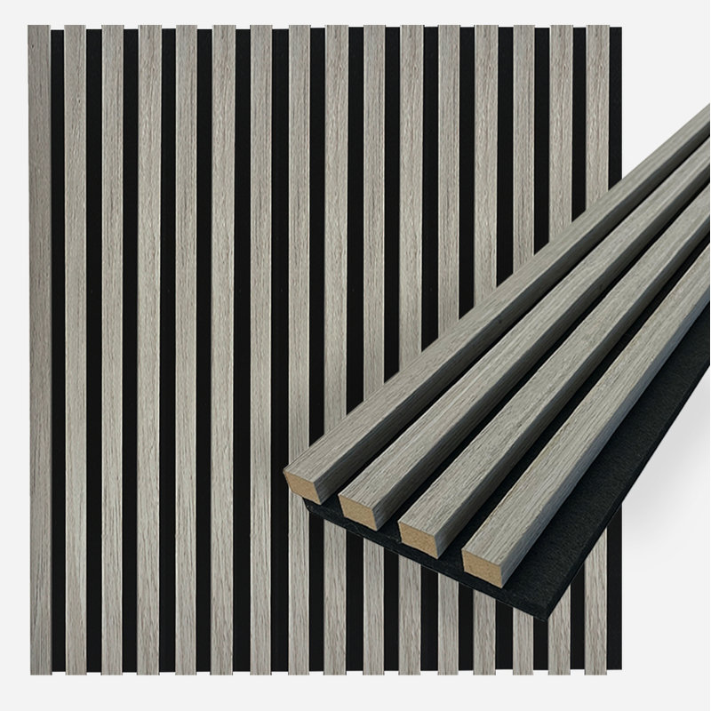 Panneaux de bois acoustique pour mur | 94,5 po x 5 po chacune | Panneaux insonorisés, Gris