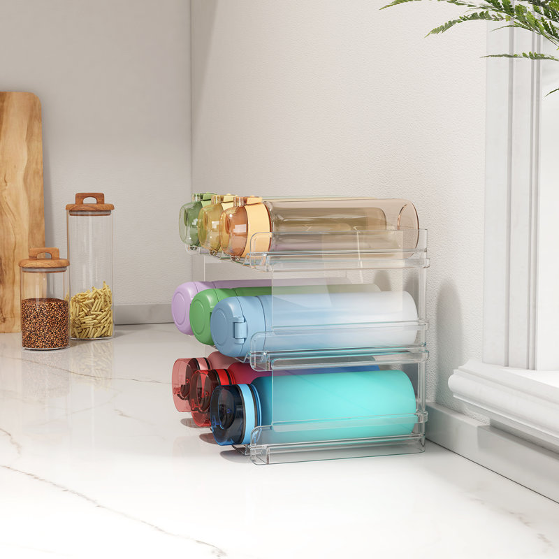 Ensemble de 2 bouteilles de rangement empilables, porte-bouteilles autoportant transparent pour armoire, grand porte-gobelet pour garde-manger, garde-bouteilles en plastique pour réfrigérateur, 3 niveaux