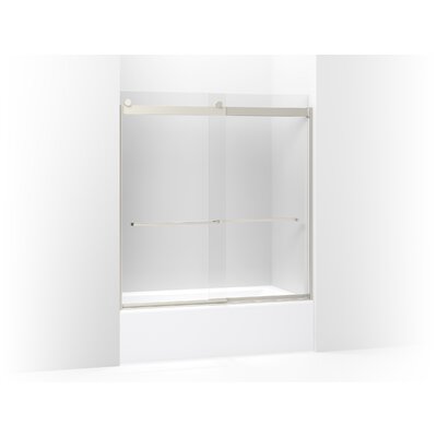 Levity Collection K-706007-L-NX 60"" CleanCoat Frameless Sliding Bath Door with 0.38"" Thick Crystal Clear Glass and Square Towel Bars in Brushed -  Kohler, K706007LNX
