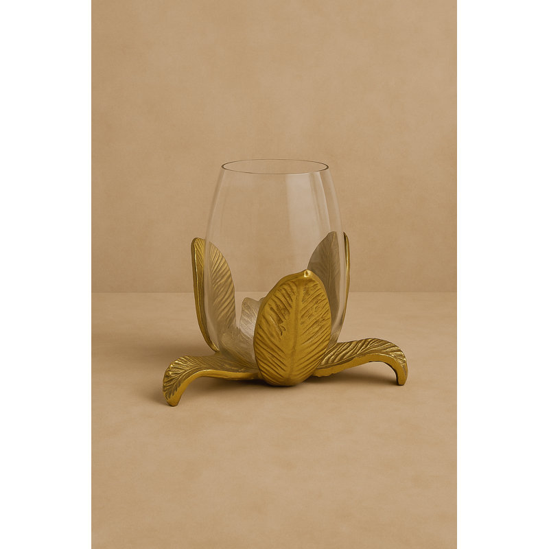 Porte-bougie Raiz Studio Flora Glow - Porte-votive en métal doré et verre coulé à la main