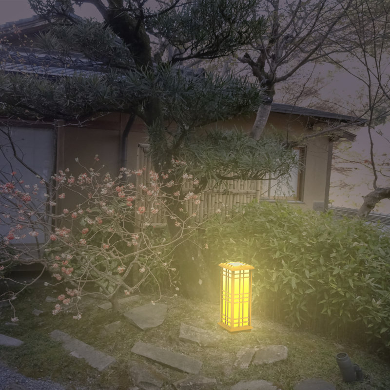 Solar Classic Zen LED Outdoor Lantern Japanese Style, Medium - 24.5" H x 9.45" W x 9.45" D