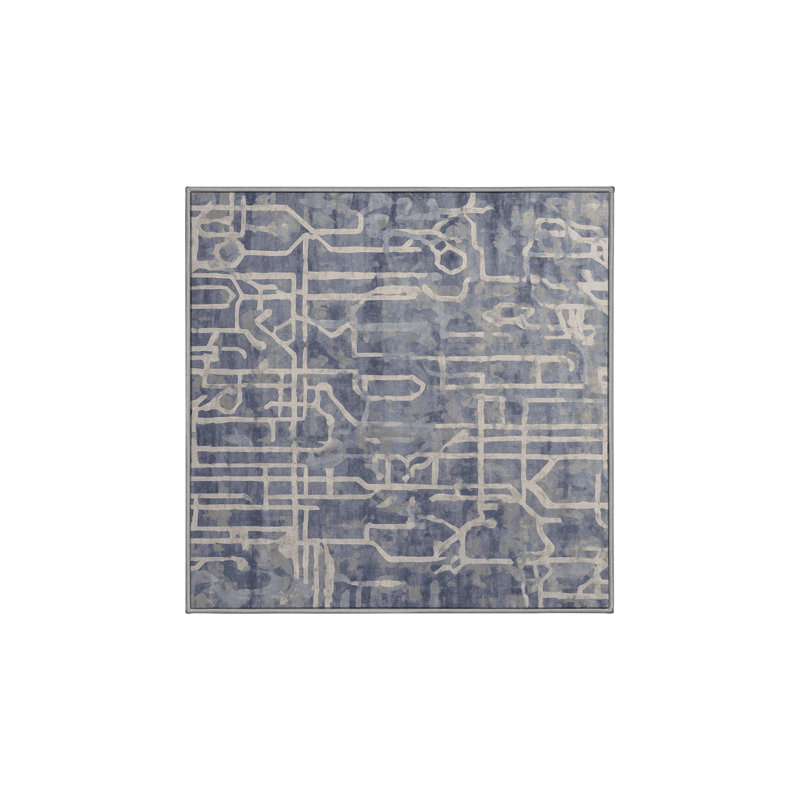Machine Washable Gray Area Rug, Square 3'
