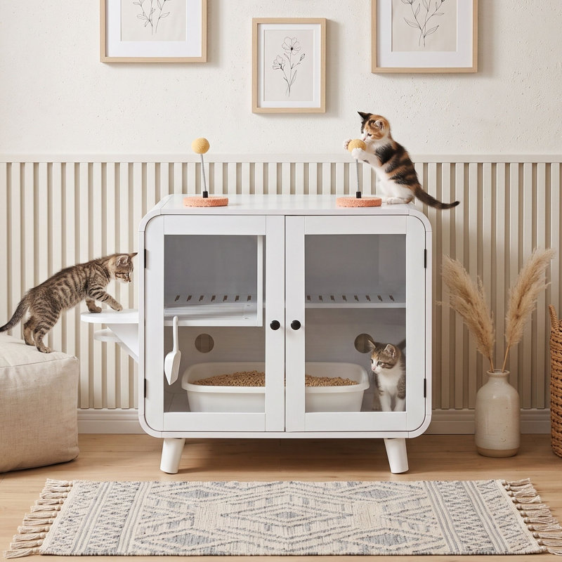 Enclos à chat rétro avec arbre à chat et éclairage à DEL RVB, Blanc