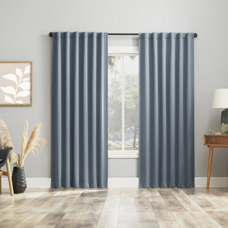 Aria Magnetic Closure Theater Grade 100% Blackout Back Tab Curtain Panel Pair, 52" W x 96" L, Denim Blue
