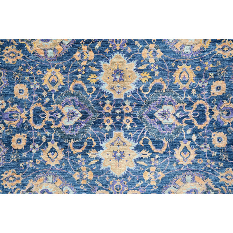 Hand Knotted Wool Area Rug in Navy
