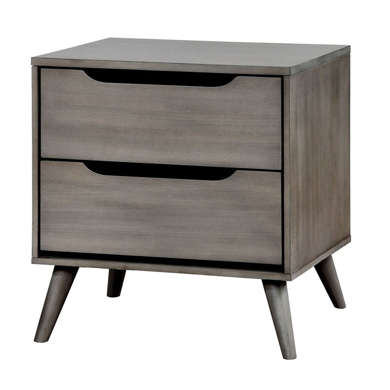 Table de chevet Mid-Century moderne en bois massif pour chambre à coucher en gris avec 2 capacités et rangement