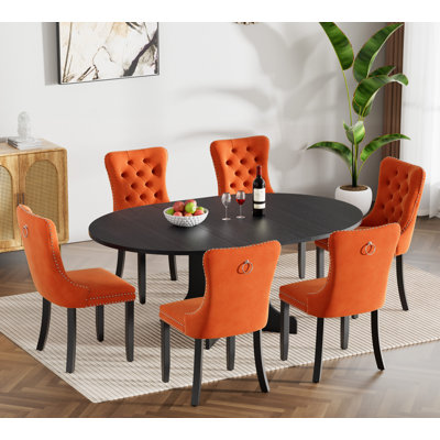 43.31" -59.06" Extendable Round Dining Table Set, Black Dining Room Table & Velvet Dining Chairs with , Rustic Kitchen Dining Table and Chairs Set, Mo by House of Hampton