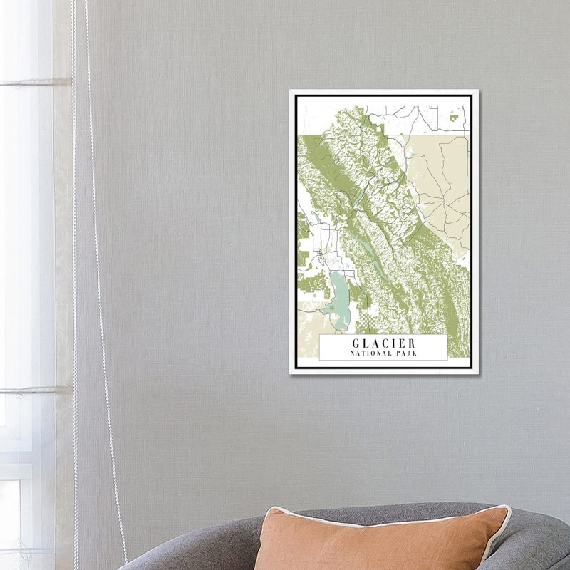 Glacier National Park Retro Street Map by Typologie Paper Co - Gallery-Wrapped Canvas Giclée on Canvas, White Floated Frame