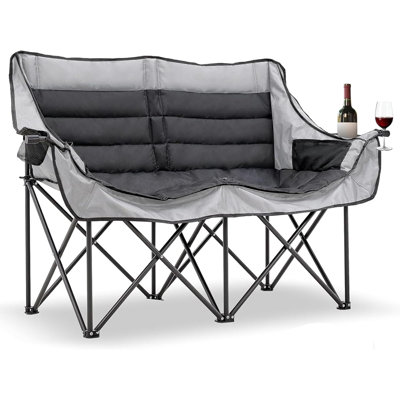 Glena Oversized Folding Double Camping Chair, 2 Person Fully Padded Duo Chair Camping with Carrying Bag by Arlmont & Co.