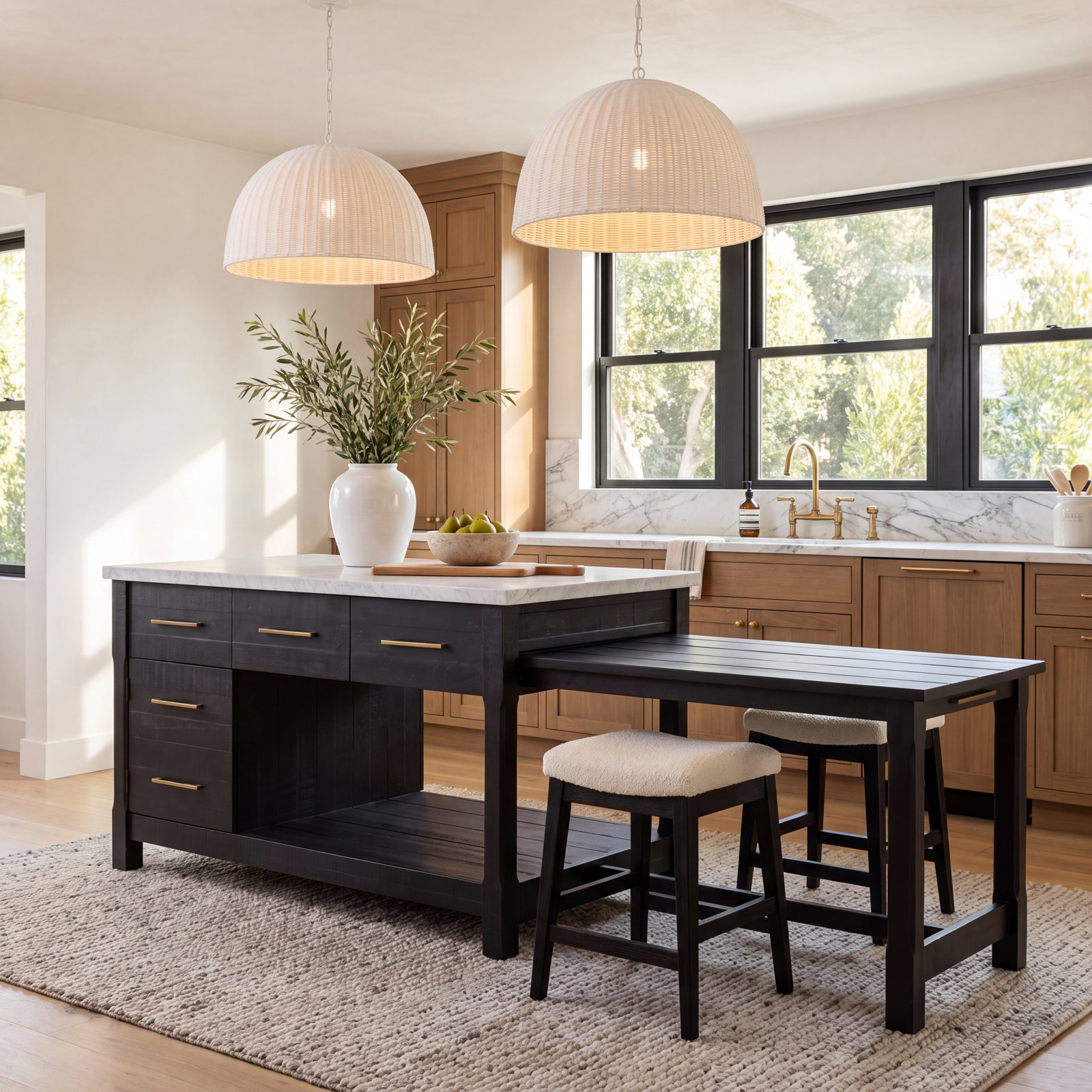 Karelia Kitchen Island, Marble/Black