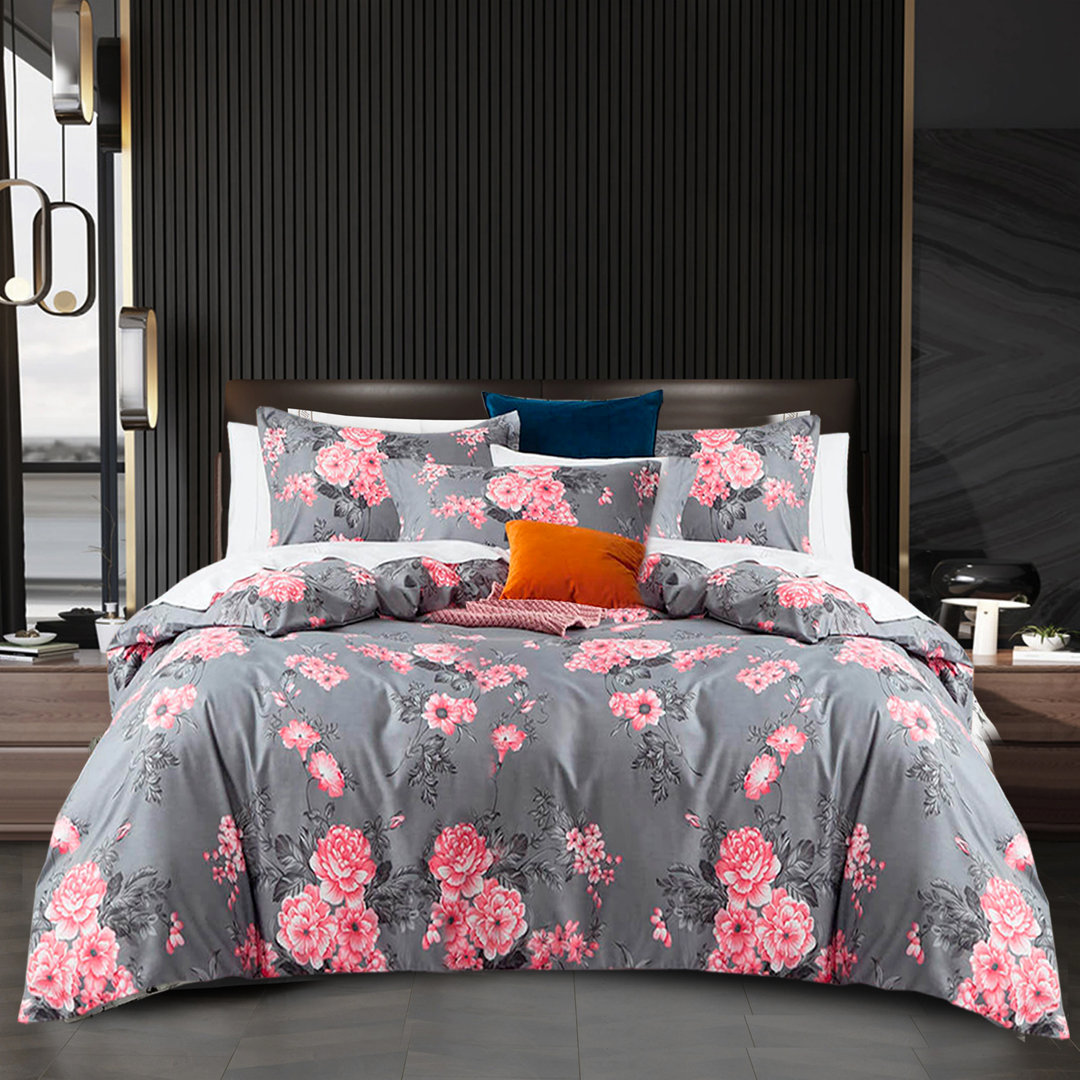Microfiber Flora Reversible Duvet Cover with Pillowcases