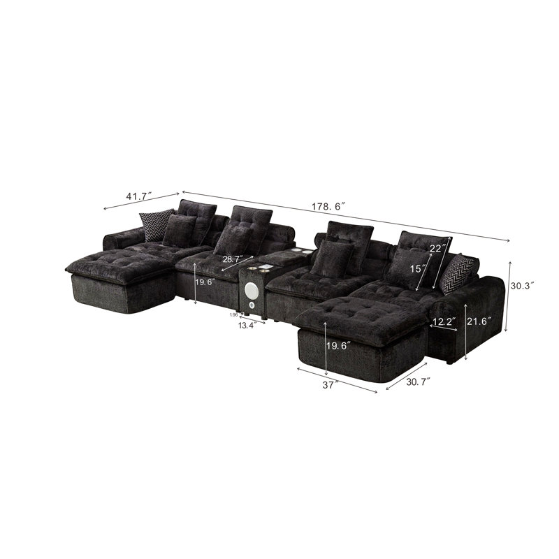 Canapé modulaire en laine d'agneau moelleux de 178,6 po, canapé d'angle surdimensionné en forme de L surdimensionné, grand canapé moelleux et moelleux avec coussins décoratifs pour le salon