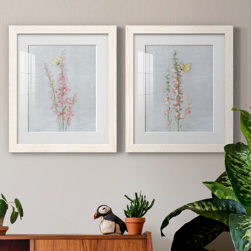 Foxglove Garden I - ensemble de 2 reproductions, H 20 po x l 17 po x P 1 po, Papier encadré blanc, Blanc