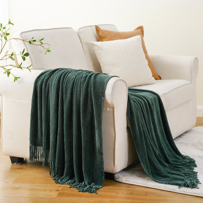 Jeté pour canapé, jeté en chenille douce avec pampilles pour la décoration intérieure, jetés vert pour housse de canapé, 60 po x 80 po