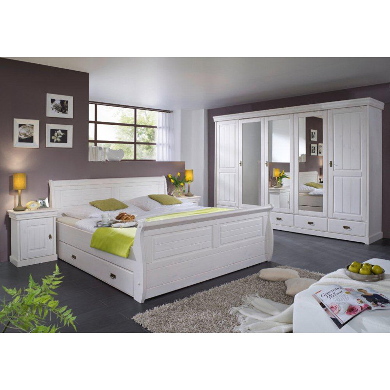 51cm W Solid Wood Bedside Table, White waxed