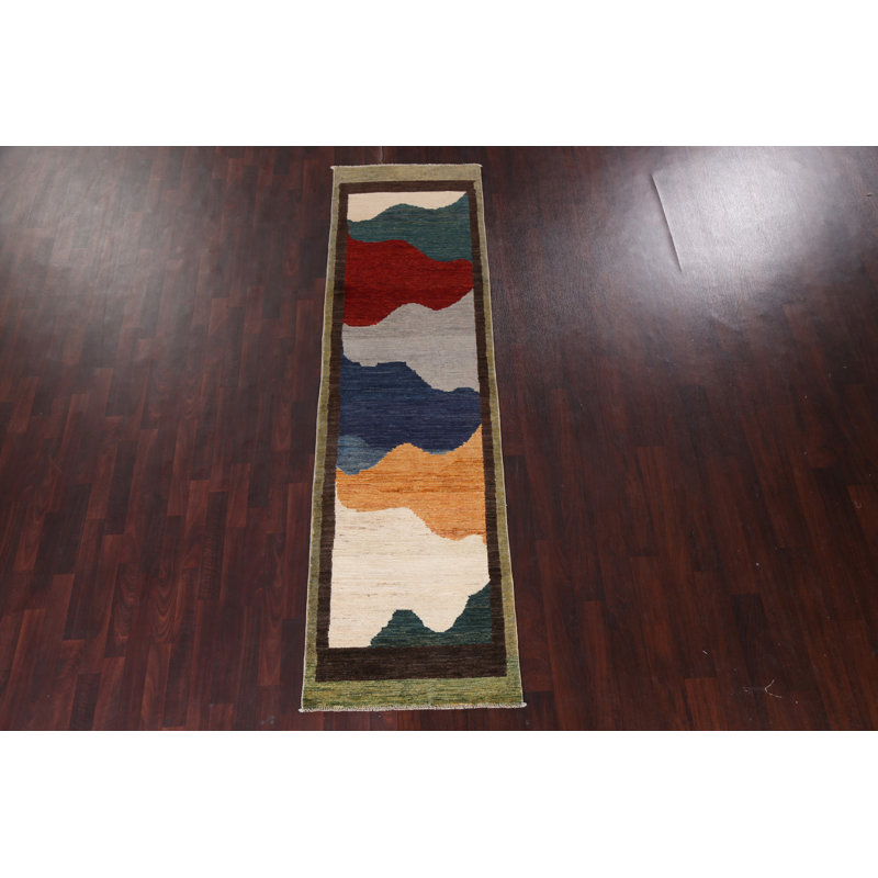 Modern Gabbeh  Wool Runner Rug 3x9