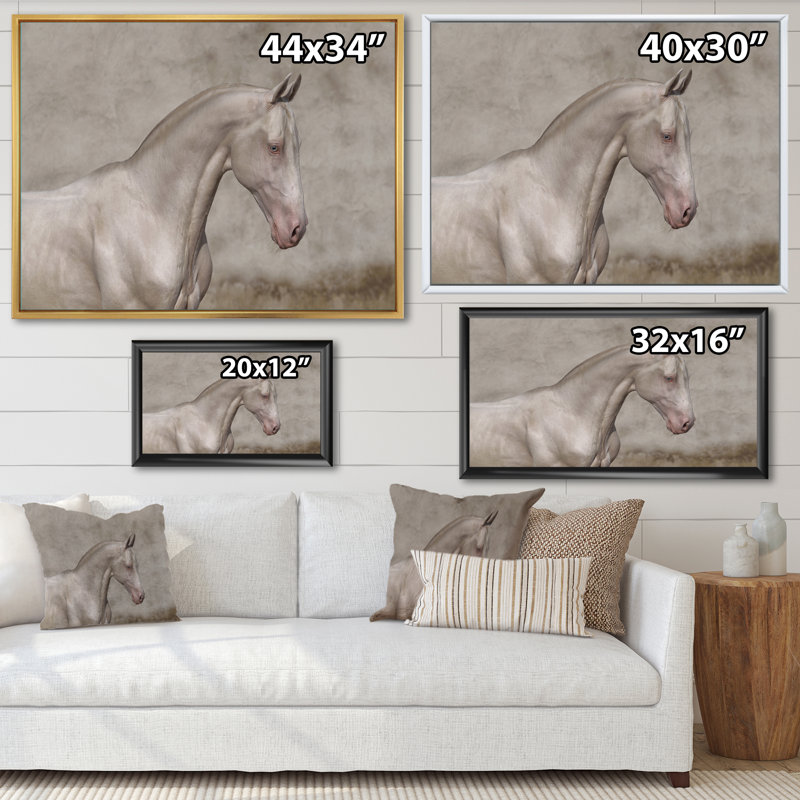 " Portrait Of A Galloping White Horse III " Painting Print, Maple Framed, 34" H x 44" W