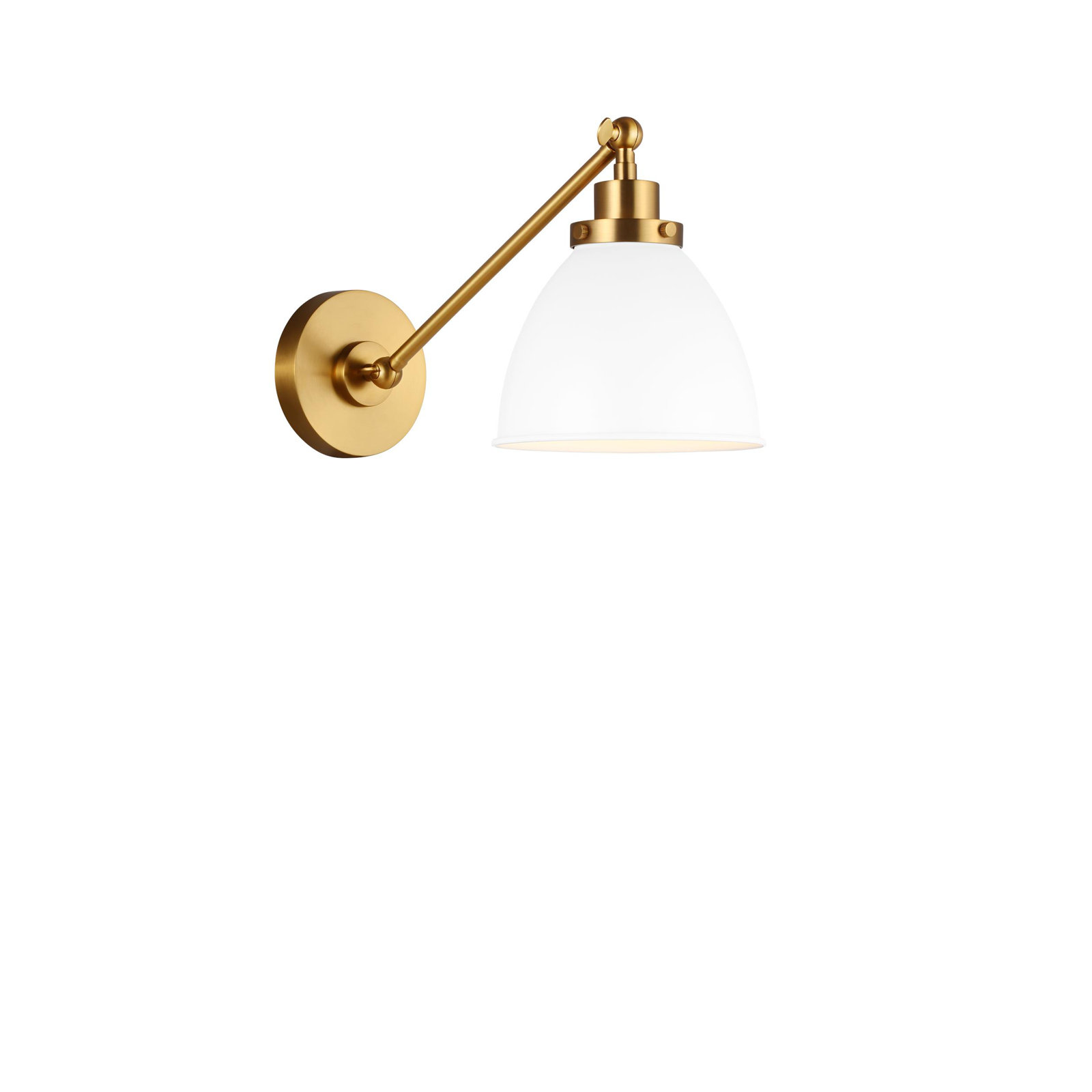 Single Light Dimmable Armed Sconce, Burnished Brass, Matte White