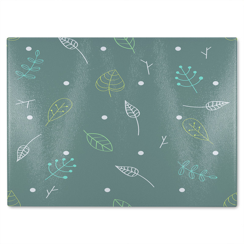 Hand Drawn Leaves Glass Chopping Board, 40cm L x 28cm W