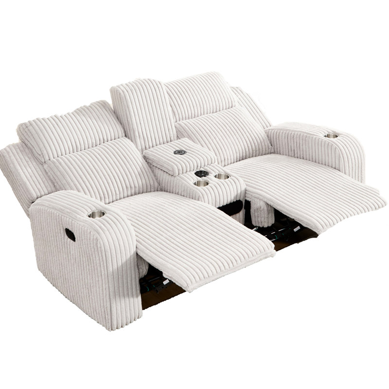 Fauteuil inclinable Corduroy 2, inclinaison manuelle avec haut-parleur intégré, chargement sans fil et fibres creuses pour une ventilation optimale. Canapé gris, porte-gobelets, haut-parleur pour une détente absolue.