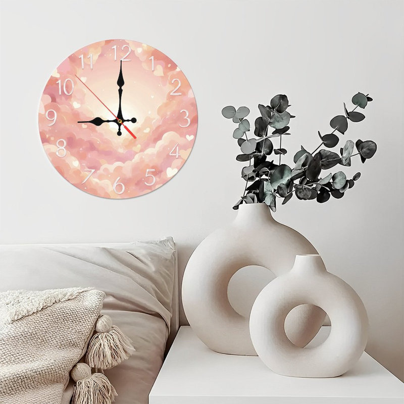 Clock Face With Pink Clouds And Hearts