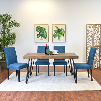 6-Piece Dining Set, Hairpin Dining Table With 4 Chairs And Upholstery Bench