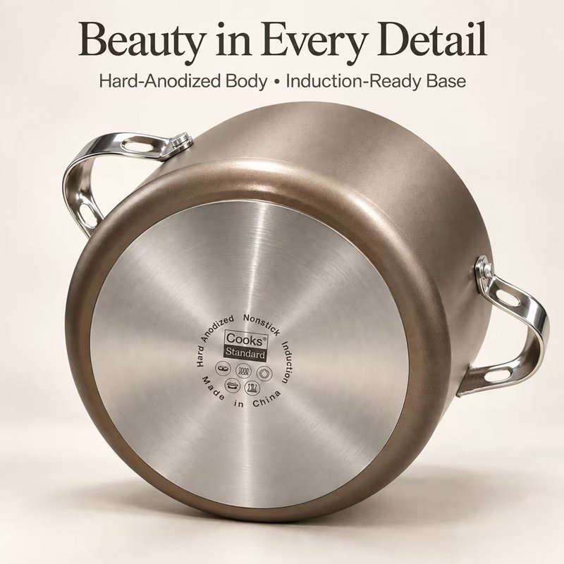 Casserole de cocotte classique avec couvercle en verre de 8 pintes Cooks Standard Classic, marmite antiadhésive anodisée dure, compatible avec l'induction, bronze