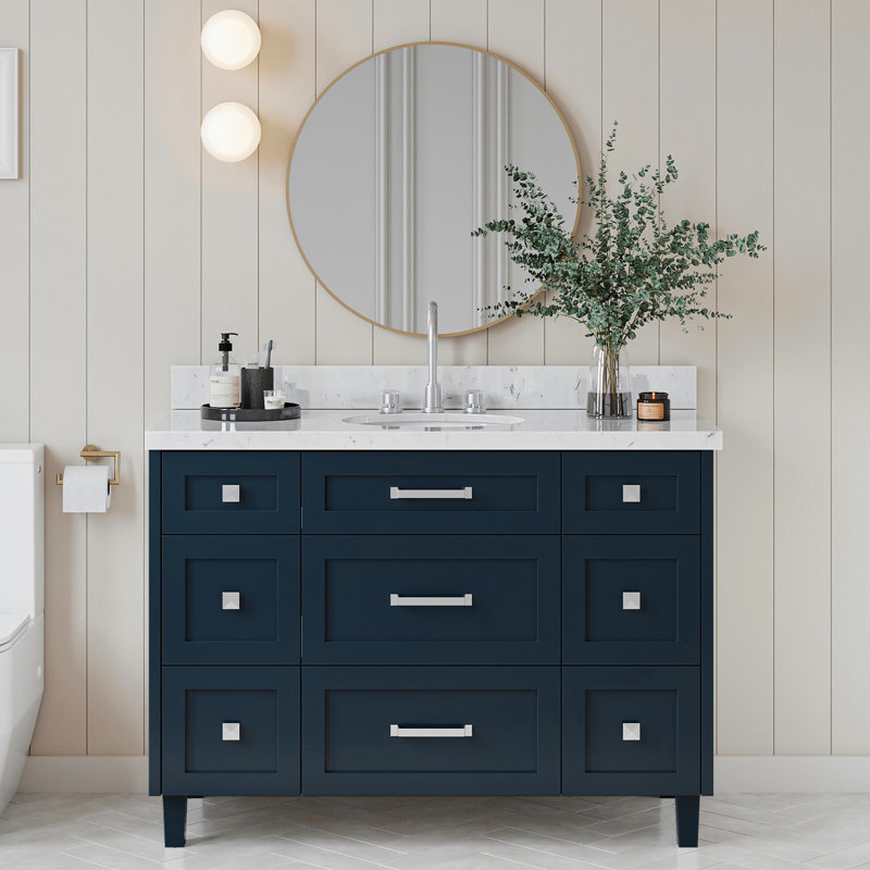 Meuble-lavabo simple 48 po ARIEL Monrow, Bleu minuit, Carrara White Quartz, 48" - 49"