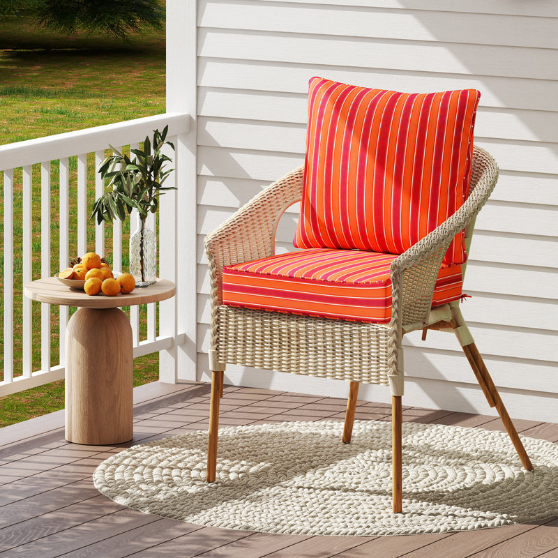 Deep Seat Chair Cushion Pads Set Indoor/Outdoor w/ Rope Belts Orange, 2