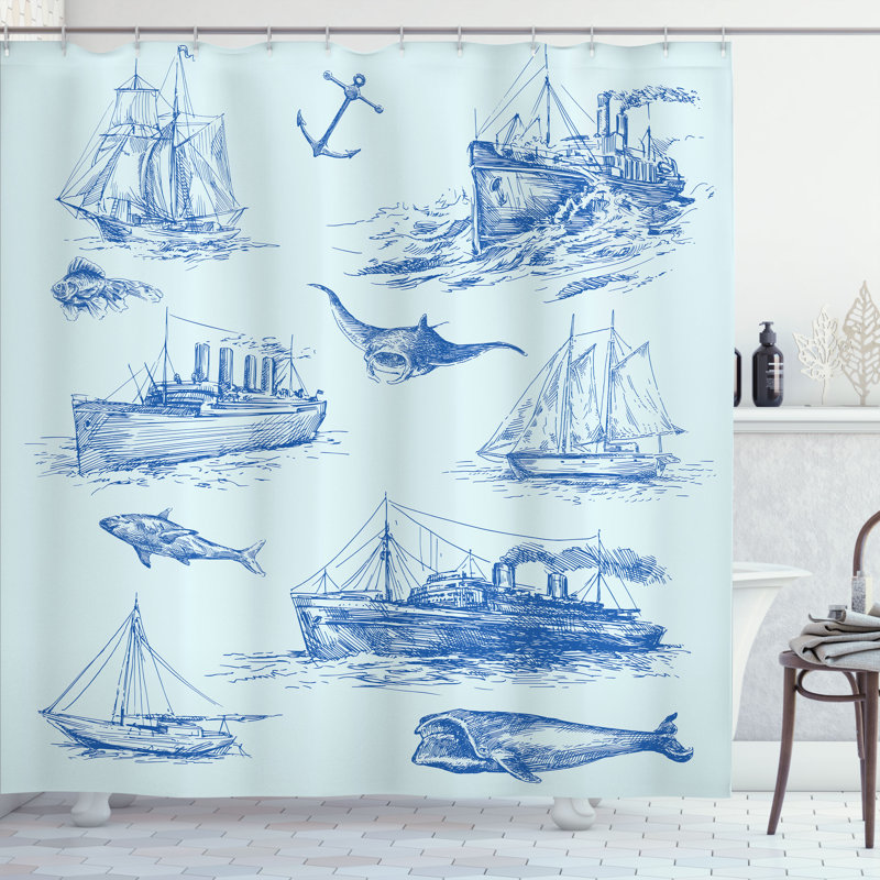 Shower Curtain Set + Hooks, 70" H x 69" W