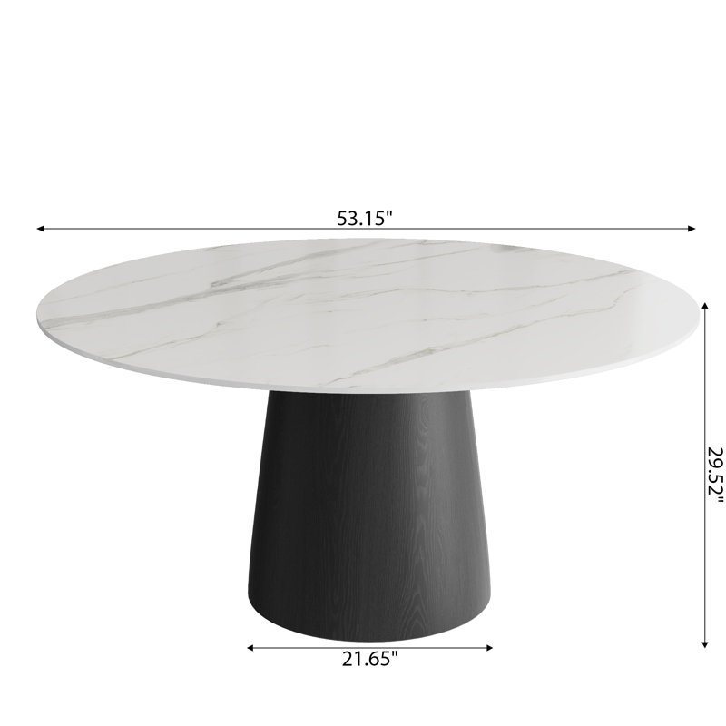 Modern Mid-Century Dining Table Round Kitchen Table For 4/6/8, 29.52" H x 53.15" W x 53.15" D, White/Gray